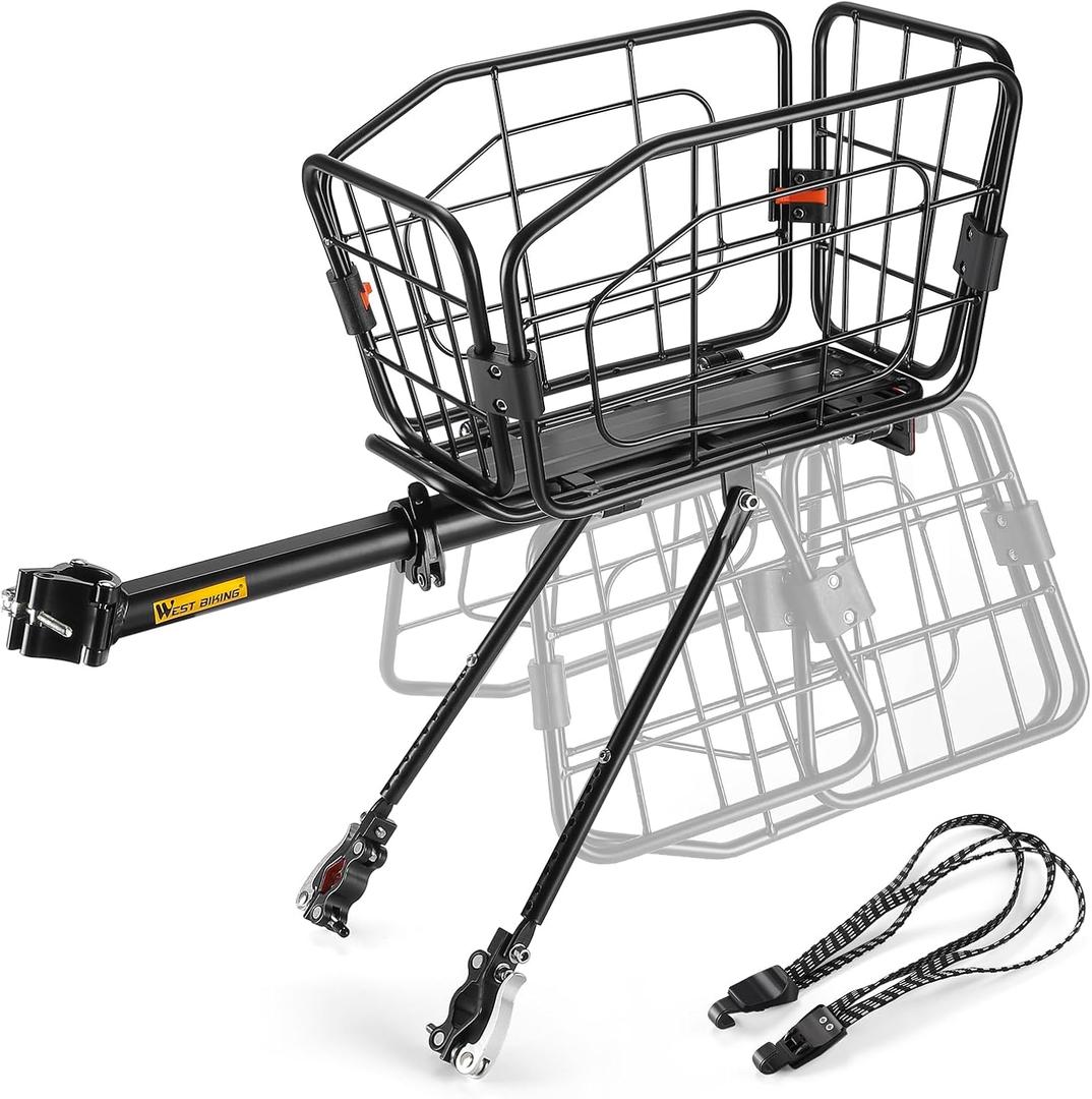 Bicycle Rear Cargo Rack, Quick Install, 3-in-1 Multi-Functional Bicycle Rack with Basket, Adjustable Bike Rack for Most Bike Models