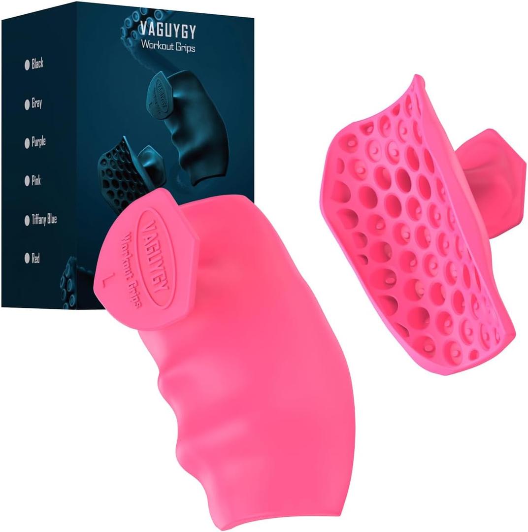 Workout Grips,Rubber Fingerless Gym Gloves, Pull Up Grips for Men Women Crosstraining Palm Grips Hand ProtectionSuitable for Gym & Home Workouts, Improves Grip Strength (Pink)