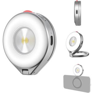 TELESIN 2-in-1 Magnetic Flash & Beauty Selfie Light for iPhone, CRI 85+, 15W COB LED Phone Fill Light, Magsafe Selfie Light, 180 Flip, Control with Button & Bluetooth, for Night Selfies, Sliver