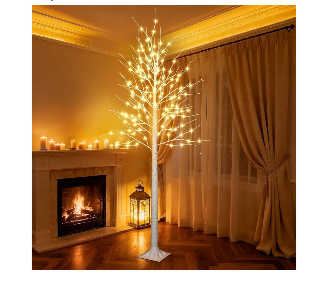 iBaycon 8FT Christmas Birch Tree Lights, Lighted Birch Tree LED Artificial Trees with 8 Modes Timer, Prelit Light Up Trees for Indoor and Outdoor Party Holiday Christmas Decorations