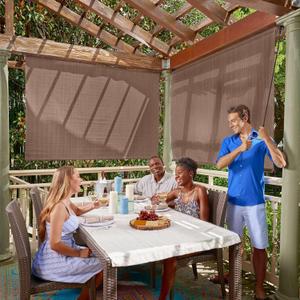 Coolaroo Outdoor Roller Shade with Wand - 95% UV Block Breathable Light Filtering Shade for Patio or Porch, Fade-Resistant, Mold-Resistant Easy-Clean Fabric, 8ft x 8ft, Walnut