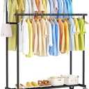 STARLATTA Double Rods Clothes Rack, Black Rolling Clothing Racks for Hanging Clothes, Metal Portable Garment Rack for Bedroom, Cloakroom, Laundry room