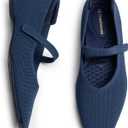 Mary Jane Flat Shoes for Women with Arch Support and Concealed Low Wedge Heel, Comfortable Women Square Toe Ballet Flats Knit Dress Shoes (10, Navy Blue)