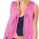 Cowgirl Outfits for Women 60s 70s Hippie Sleeveless Fringe Vest with Cowboy Hat and Sunglasses Halloween Costumes (Pink), Size XL
