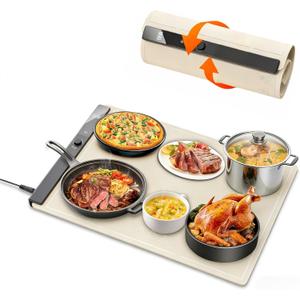 Food Warming Mat 24"x16", Electric Warming Tray with 6 Level Adjustable Temperature, Heating Fastly in 10s, Timed Function & Kids Lock, Portable Roll-Up Mat for Family Gatherings, Buffets and Parties (White)