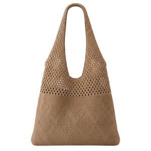 SUOSDEY Crochet Knit Mesh Beach Tote Bag for Women, Summer Aesthetic Vacation Boho Tote Bag,brown