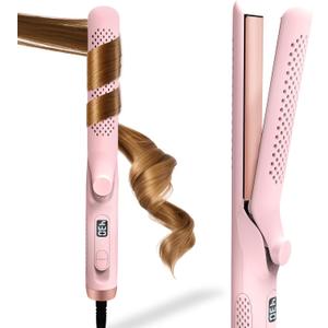 2 in 1 Hair Straightener and Curler, 360 Cool Airflow Styler Curling Iron Flat Iron, 1.25 Inch Curling Wand for Long Short Hair, 5 Adjust Temps, Dual Voltage for Travel, Birthday Gifts for Women