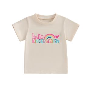 Back to School Clothes Girls Boys School Shirts Short Sleeve Letter Print 2T 3T 4T 5T 6T 7T Girls Boys Tops (Khaki, 4-5 Years) (Beige)