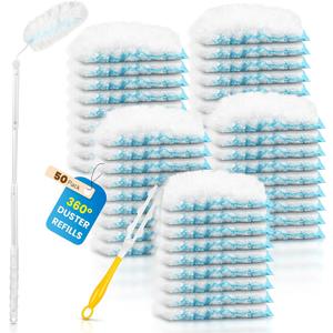 Bisenkud Duster Kit for Swiffer® Duster Refill: 50 Heavy Duty Refills + 2 Handles | 3X Grip & Static Tech | Car, Furniture & Electronics Dry Cleaning