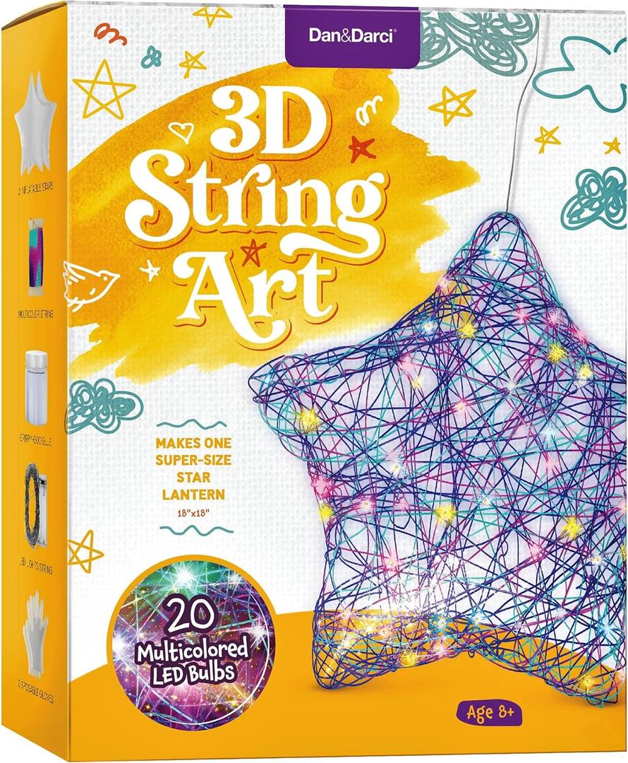 Dan&Darci 3D Light Up String Art Kit for Kids - Star Lantern Making Kits w/ 20 LEDs - Kid Gifts - Crafts Set for Girls and Boys Ages 8-12 - Gift for Age 8, 9, 10, 11, 12 Year Old Girl