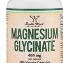 Magnesium Glycinate 400mg, 180 Capsules (Vegan Safe, Third Party Tested, Gluten Free, Non-GMO) High Absorption Magnesium by Double Wood Supplements, Best By 09/2026