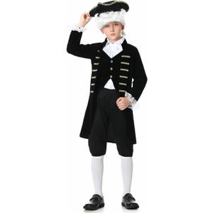 GRAJTCIN Kids Colonial Costume for Boys Kids Historical Halloween Costume 6 PCS Set (L (7-8 Years), Black)