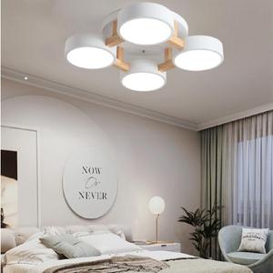 LED Ceiling Light Fixture,20 Inch 4-Lights Modern Ceiling Lights Flush Mount Wooden 44W Chandelier for Living Room Bedroom Kitchen,Dimmable 3000K/4000K/6000K Temperatures Selectable, White