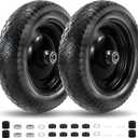 2PC 4.80/4.00-8 Flat Free Tire and Wheel, 14.5" Solid Wheelbarrow Tire with 5/8" & 3/4" Bearings and 3-7" Centered Hub for Gorilla Cart, Garden Cart, Hand Truck, Trolley, Wagons,Universal Fit 4.00-6