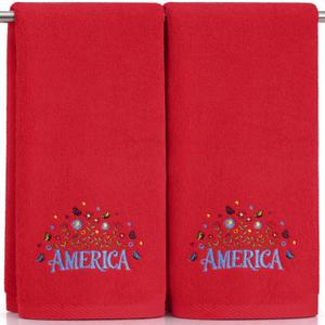 Tudomro 2 Pcs 4th of July Hand Towels Red 100% Cotton Embroidered Red White & Blue America Flower Design 15 x 29 Inches Decorative Bath & Kitchen Towels for USA Patriotic Independence Day 250th