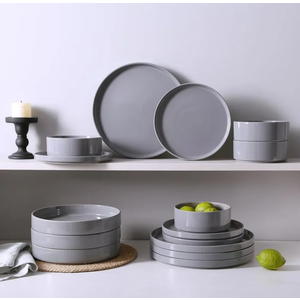 Famiware Nebula Plates and Bowls Set, 18 Pieces Dinnerware Sets, Dishes Set for 6, Dark Gray