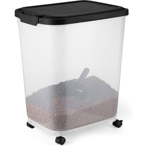 Amazon Basics Pet Food Storage Container with Rolling Wheels, BPA-Free, Detachable Scoop, 50lbs Capacity