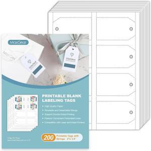 MaxGear 200 Price Tags with String, Gift and Clothing Tags, Hang Tag for Clothes, Jewelry, and Gifts  2" x 3.5" Printable Paper Tag Paper Labels for Easy Organization and Labeling