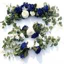 Wedding Arch Flowers,3Pcs Set White Rose Decorative Floral Swags, Artificial Greenery Eucalyptus Leaves Flower For Sheer Drapes, Wedding Chair, Arbor, Wedding Ceremony and Reception Arrangement