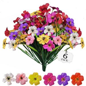 6Bundles Artificial Flowers for Outdoor,No Fade Fake Plastic Flowers Faux Plants for Decoration Hanging Planters Indoor Outside Garden Porch Window Box Home Wedding Farmhouse (6)