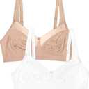 Fruit of the Loom Women's Seamed Soft Cup Wirefree Cotton Bra with Satin Trim, Pack of 2 (44C, White)