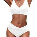 Zilcremo Women's Bikini Sets Twist Front Two Piece Swimsuit Wide Straps Tie Back Bathing Suit (S)