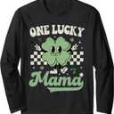 Retro Groovy St Patricks Day One Lucky Mama Hippie Shamrock Long Sleeve T-Shirt, Size: XL
