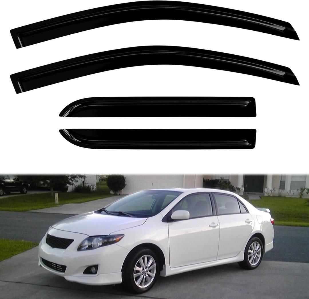 4PC Rain Guards for 2009-2013 Toyota Corolla Sedan Window Visors Deflectors Sun Shades Vent Tape On Out Channel