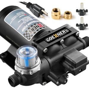 [Upgraded Version] 110V AC Fresh Water Pump, 6GPM 70 PSI Self-Priming Diaphragm Water Pump with Power Plug, Pressure Switch, Brass Connector and Strainer, for Kitchen, Bathroom, Garden Hose