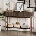LINSY Fluted Console Table with Storage, Entryway Table Wood Entrance Tables for Front Door, Behind Couch Sofa Table with Shelves, Foyer Tables for Hallways, Living Room Vintage Furniture, Walnut, 47.6 inches x 11.8 inches x 30.5 inches