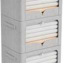 3 Pack Clothes Storage Bins Foldable Metal Frame Storage Box Extra Large Stackable Linen Fabric Organizer Set with Carrying Handles and Clear Window (Light Gray, 23.6x16.5x15.7inch(100L))