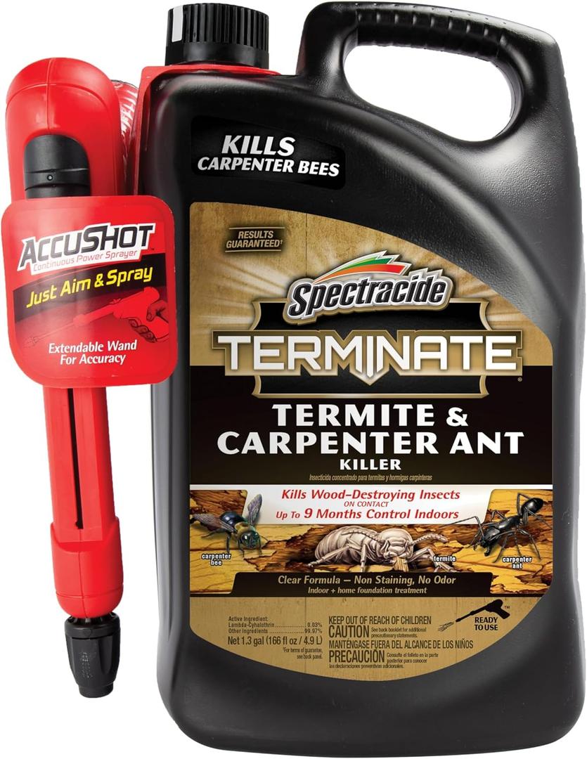 Spectracide Terminate Termite And Carpenter Ant Killer 1.33 Gallons, Includes AccuShot Sprayer, Light Yellow/Water White