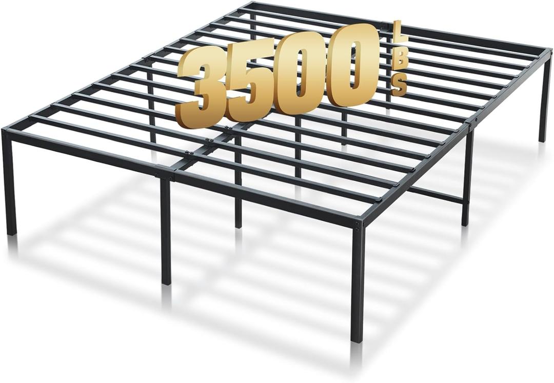 14 inch Metal Platform Bed Frame Queen, 3500 lbs Heavy Duty Steel Slats Bedframe with Storage Space, No Box Spring Needed, Noise Free