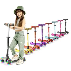 Lifemaster Mini 3-Wheel Kids Scooter with Multi-Color Wheel Lights – 4-Height Adjustable Handlebar, Wide Anti-Slip Deck, Child Safety Certified, Boys & Girls Ages 2+ Supports Up to 110 lbs, Neon Green