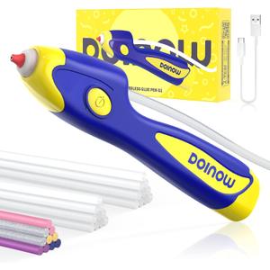 Blue Cordless Hot Glue Gun, 6s Fast Preheating, Auto Dispensing Dripless Rechargeable Hot Glue Pen, with 30 Extended Hot Glue Sticks(7.28in), Smart Power-Off, Gift for Dad, Mom, DIYer, Women, Men