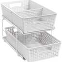 Simple Houseware 2 Tier Bathroom Organizer Tray Pull-Out Sliding Drawer, Under Sink Storage, White