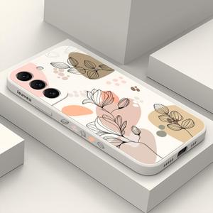 Samsung Galaxy S22 Case, Fashionable Flowers Designs Soft Silicone Drop Protective Fingerprint for Samsung S22 Phone Cover, Morandi Rice White