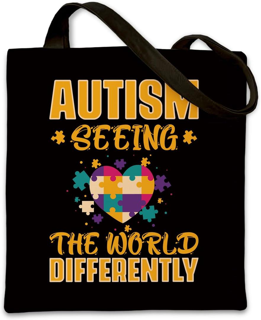 Black Canvas Tote Bag, Reusable Cloth Bags Handbag for Work Beach Travel, Present Bags for Women (Autism)