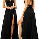 XinFSh Women's Halter V Neck Wedding Guest Maxi Dress Sexy High Slit Bow Tie Beach Vacation Long Formal Dresses
 XL