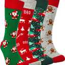 HSELL Mens Fun Patterned Dress Socks Funny Novelty Crazy Design Cotton Socks Gift for Men (One Size, 4 Pairs - Christmas)