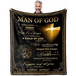 Christian Blanket for Men 60"X50" - Religious Gift for Faith, Man of God, Catholic, Spiritual, Jesus - Prayer and Bible Verse Throw