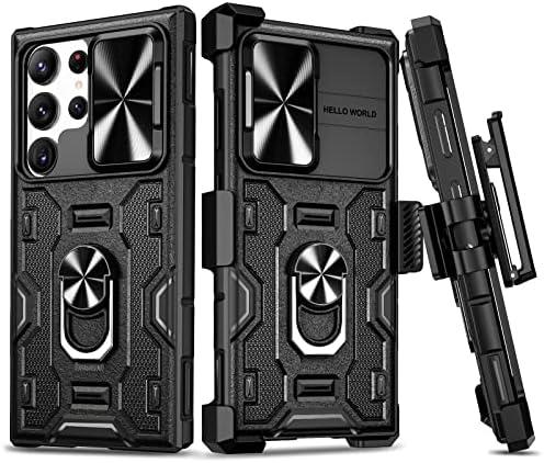 VEGO for Galaxy S23 Ultra Case with Kickstand, Slide Camera Lens Protector & Rugged Belt Clip Holster Full-Body Drop Tested Protective Cover for Samsung S23Ultra 6.8 Inch - Black