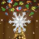 Christmas Star Tree Topper Lighted with 6 Projection Modes, 12-Pointed Star Christmas Tree Topper with Built-in LED Rotating Lights, Silver Christmas Tree Ornament for Xmas Holiday Decorations