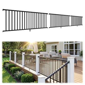 Egadis 3 Pack 36 in. H x 8 ft. W Porch and Deck Railing Kit Without Post, Black Textured AAMA 2604 Powder-Coat Finish Modular Aluminum Railing System for Outdoor Decks, Porches & Balconies (3 Panel)