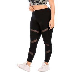 Plus Size Leggings, Black Mesh Yoga Pants for Women with Pockets High Waisted Tummy Control & Squat Proof Workout Leggings Black 5XL (Black)