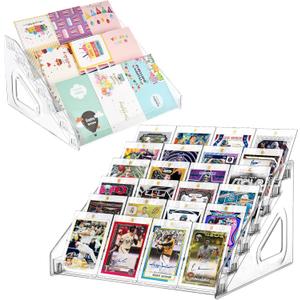 oyhqes 2 Pack 7 Tier Acrylic Sticker Display Stand, 12.2 Inch Clear Sticker Holder for Vendor Events & Small Business Showcase for 4" Cards and Stickers