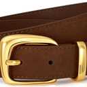 SANSTHS Women Suede Genuine Leather Belt for Dresses Jeans Fashion Retro Gold Buckle Ladies Waist Belts (Fit Waist Size 26-30 Inches, Coffee)