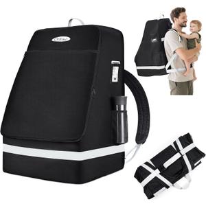 Orzbow Padded Car Seat Travel Bag Backpack for Airplane, Gate Check Carseat Travel Bag with Shoulder & Waist Strap, Foldable & Waterproof, with Luggage Tag, Fits Most Infant Car Seats & Carriers,Black