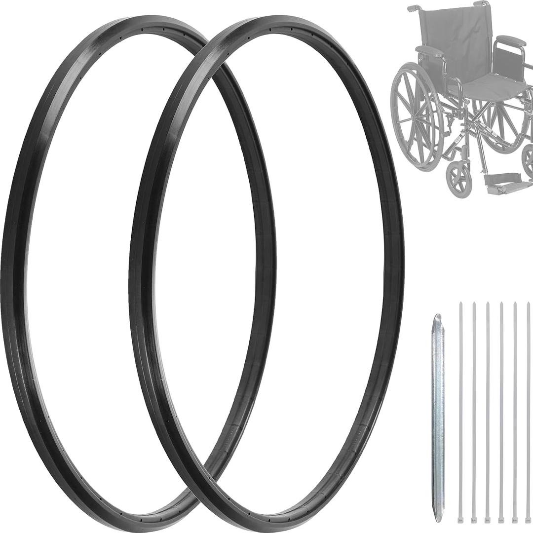 CALPALMY 2 Sets of Universal 24" x 1" Flat-Free Polyurethane Rear Wheel Replacement Tires for Manual Wheelchairs Durable and Reliable Wheelchair Tire Replacement