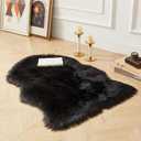 AMTOVO Faux Fur Rug, Black Small Area Rug, Fluffy Sheepskin Rug, Fuzzy Ultra Soft 2 x 3 ft Shag Rugs for Bedroom Sofa Throw Cushion Room Decor, Sheepskin